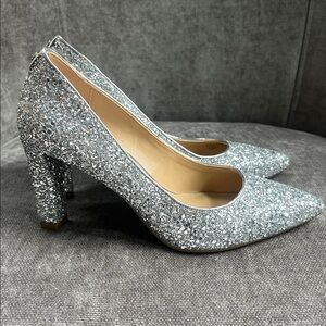 Michael Kors Abbi Flex Silver Glitter Pointed Toe Pumps